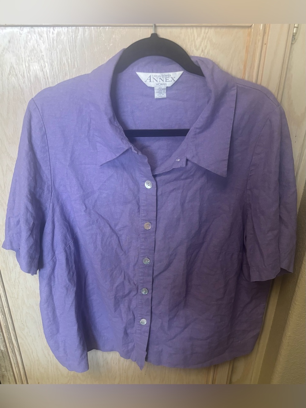 Casual Corner Annex Button Up Shirt Womens 18W Linen Rayon Blend Purple